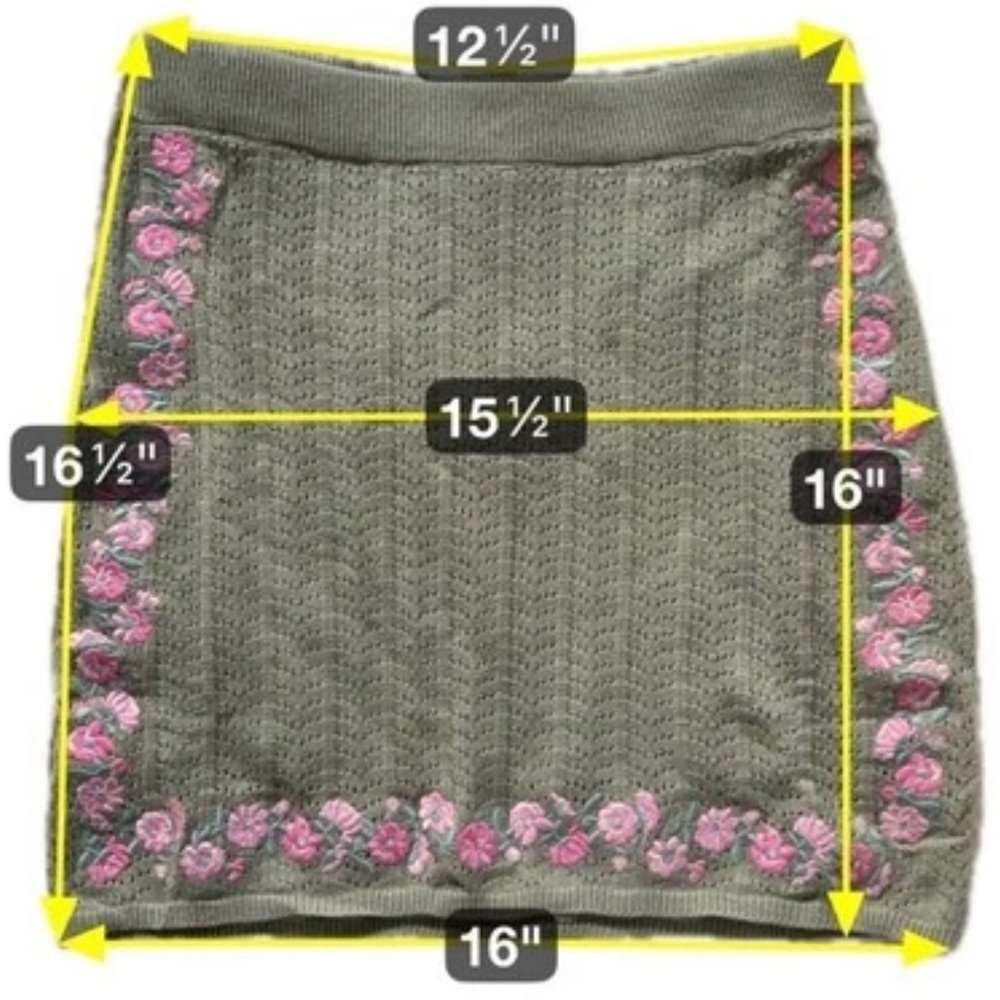 Sage Green Crochet Knit Mini Skirt Floral Coquette‎ Fairycore Sz Small - Picture 4 of 6